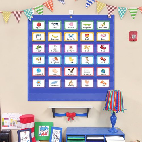 AUVCAS Heavy-Duty Pocket Chart - Clear 28" x 28" for Classroom & Home | Ideal for Word Wall & Sentence Strips