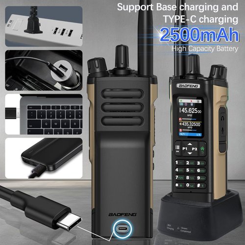 Ham Radio BAOFENG Radio UV32 Handheld 10W Rechargeable Walkie Talkies Long Range UV-32 5RM Two Way Radio NOAA Weather Radio with GPS,APP Programming Copy Frequency 2500mAh Battery USB-C Charging