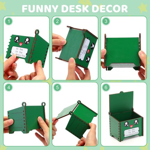 Sherr 6 Sets Dumpster Fire Pencil Holder with Flame Note Cards Emotional Support Gifts Dumpster Fire Desk Accessories Funny Employee Appreciation Gifts Bulk for Team Coworker Teacher Nurse (Green)