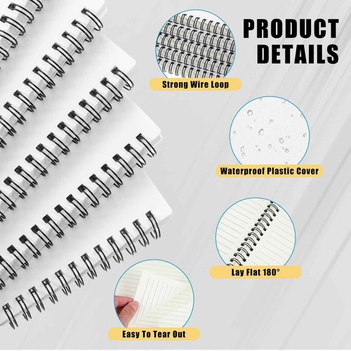 Dunzoom 12 Pack Lined Paper Spiral Notebook 5.9 x 8.3 Inches Journal White Notebook A5 160 Pages 80 Gsm Thick Plastic Cover Hardcover Notepad Waterproof Cover for Home Office Business