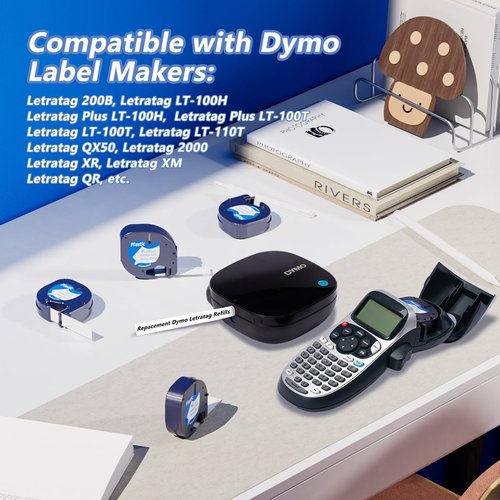 DYMO LetraTag Tape Refills - 5-Pack Black on White | 12mm x 4m (1/2" x 13ft) | Compatible with LT-100H Plus, LT-100T, LT-200B, QX50