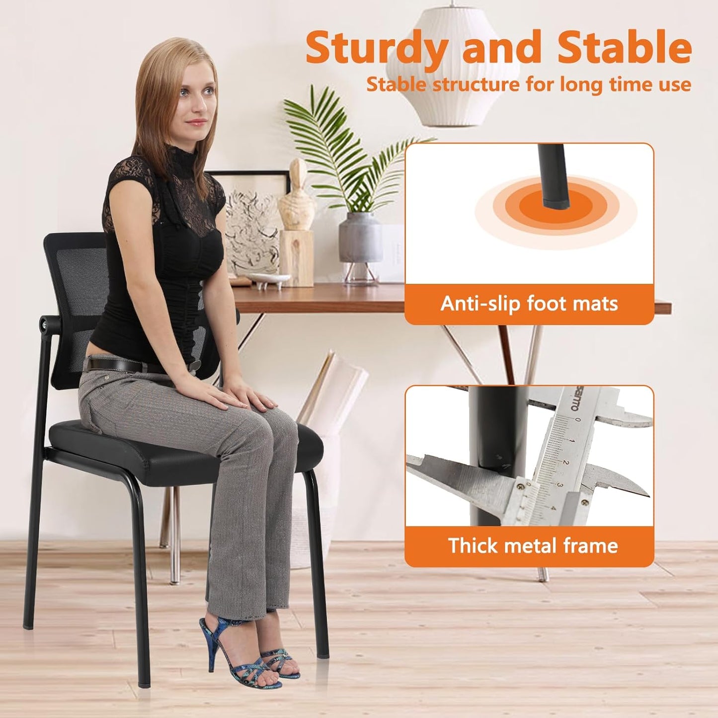 CLATINA Stacking Waiting Room Chairs - Ergonomic Mesh Backrest & Leather Cushion - 4-Pack