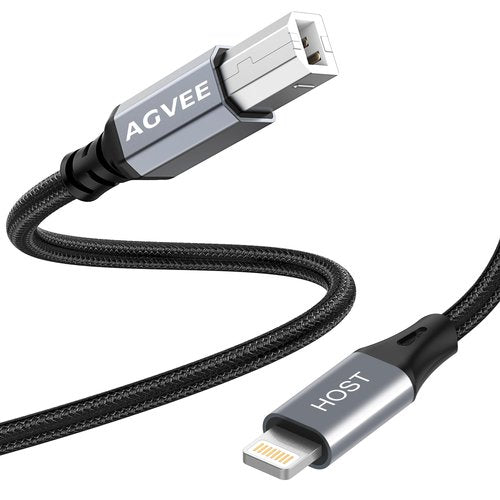 AGVEE 5ft Lightning OTG MIDI Cable USB Type-B Cord Compatible with iPhone iPad iOS for Electronic Music Instrument, Piano, Midi Controller, Midi Keyboard, Audio Interface Recording, Dark Gray