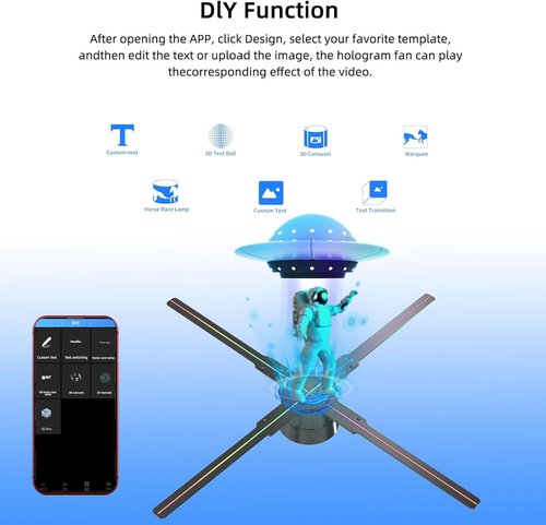 Skiennix 3D Hologram Fan - HD LED Projector with Bluetooth Remote & 700 Video Library | 46CM