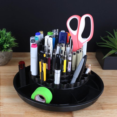 ALVIN, Spin-O-Tray, 9893-2, Rotating Desktop Receptacle, Art, Drafting, and Design Storage Tool, Great for Students, Hobbyists, and Professionals Alike - Black