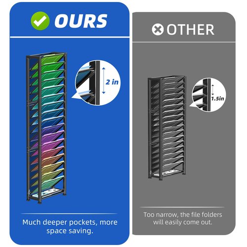 Simple Trending Wall File Organizer, 18-Tier Mesh Hanging Paper Document Folder Holder, Desktop Metal Files Storage Rack for Office and Home, Black