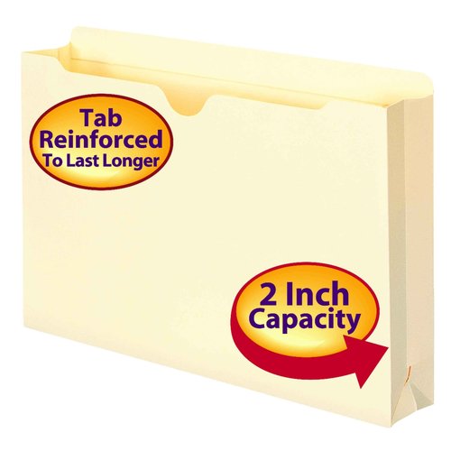 Smead Expanding File Jackets, 50 Count, Manila, Reinforced Tabs, 2" Expansion, Legal and Letter Sizes