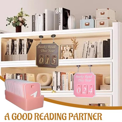 Handmade Wooden Hanging Bookshelf – Books Read This Year Counter & Bookish Wall Decor – Rustic Book Lover Sign for Home, Office, or Classroom (Pink)