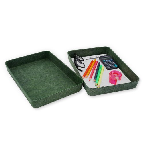Welaxy 2-piece Office desk drawer organizer tray letter-size documents paper book file Folder Holder storage bins (Forest Green)