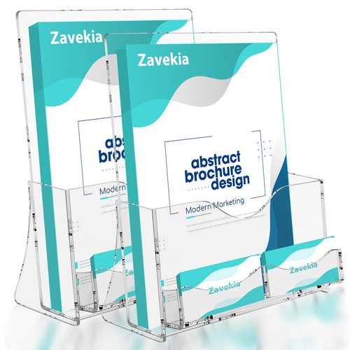 zavekia 2 Pack Acrylic Brochure Holder With business card holder, 8.5 x 11 inches Clear Acrylic Literature Holder Plastic Flyer Display Stand
