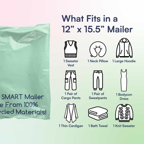 200 Count, 12x15.5 inch 100% Recycled Poly Mailers Eco Friendly Packaging Envelopes Supplies Mailing Bags 2.5 Mil Thick - SMART Mailer