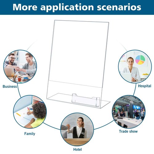 Remerry 12 Pcs Acrylic Sign Holder with Business Card Holder Slanted Paper Stand Clear Brochure Display Stand Heavy Duty Plastic Signs for Office Table Advertisement Flyer (8.5 x 11 Inch)