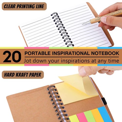 Czlotyh 20 Sets Employee Appreciation Gifts Spiral Notebooks with Sticky Notes Notepads Thank You Journals Inspirational Bamboo Ballpoint Pens Bulk for Nurse Teacher Coworker