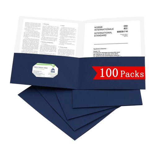 Zzrywuty 100 Packs Paper Folders with Pockets for Students,Businessmen and Office Workers,Letter Size,Two Pocket Folders with Card Slot for School Supplies,Office,Business (Royal Blue)
