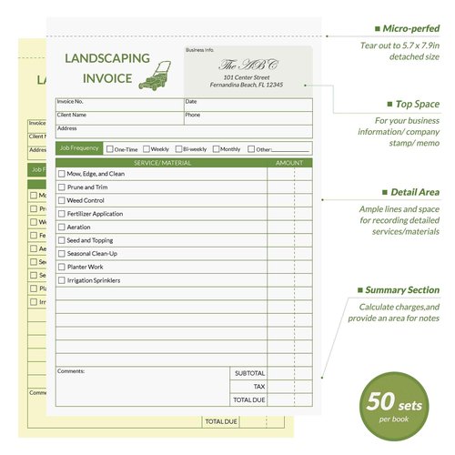 Harfesto Professional Garden Invoice Receipt Book, Landscaping Invoice Book for Small Business - 5.7 X 8.3 in, 2-Part Carbonless Work Order Forms, 400 Sets (8 Books) - Lawn Care Equipment Accessories