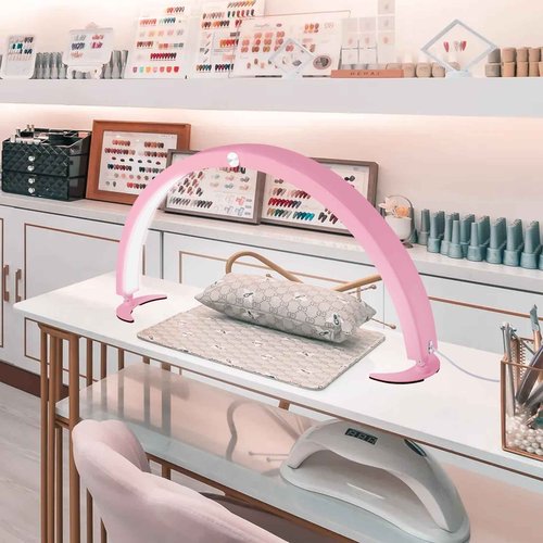 Gicrymil Half Moon Light for Nail Desk, 29in Foldable Half Moon Table Lamp Nail Desk Lamp with Wire Controller & Remote, Bright Arch Nail Light with 7 Cool/Warm Tones & 10 Brightness