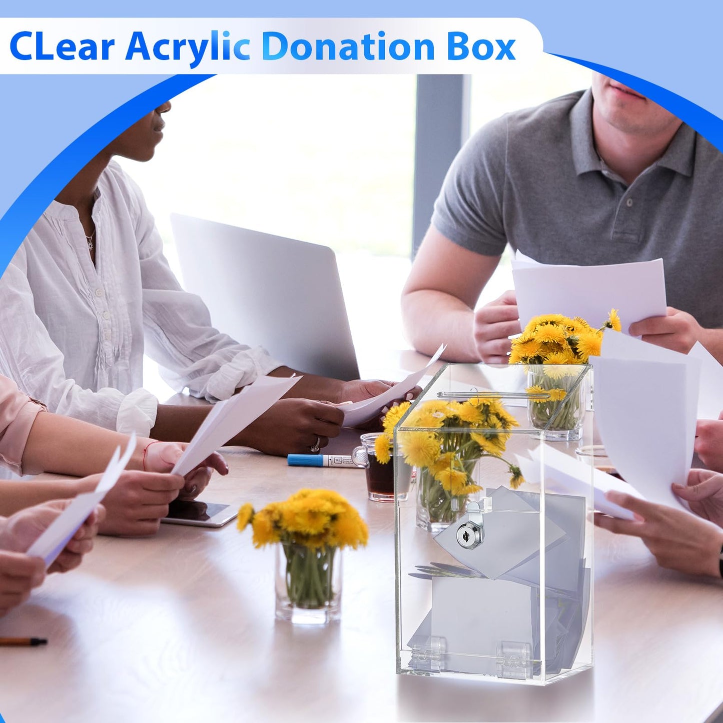 Juexica Large Clear Acrylic Donation Box with Lock and Slot, Wall Mountable Suggestion Ballot Box, Raffle Ticket Boxes for Office, School, Church, Voting & Fundraising, 10.24'' x 5.63'' x 4.02''