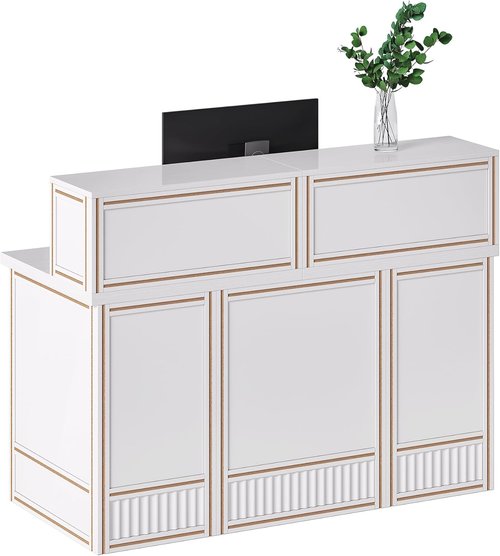 Little Tree 57-Inch Reception Desk - Modern Boho Style Front Desk for Retail, Salon, Office | White