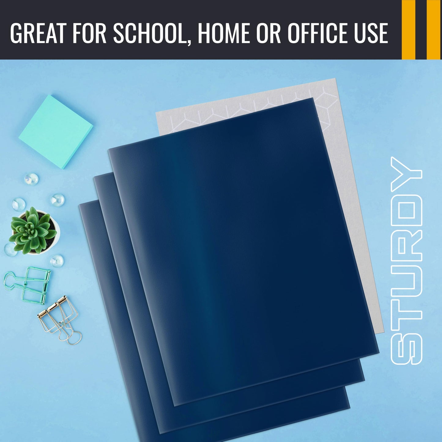 Better Office Products 2 Pocket Glossy Laminated Navy Blue Paper Folders, Box of 25, Letter Size, Dark Blue Paper Portfolios 25 Pack