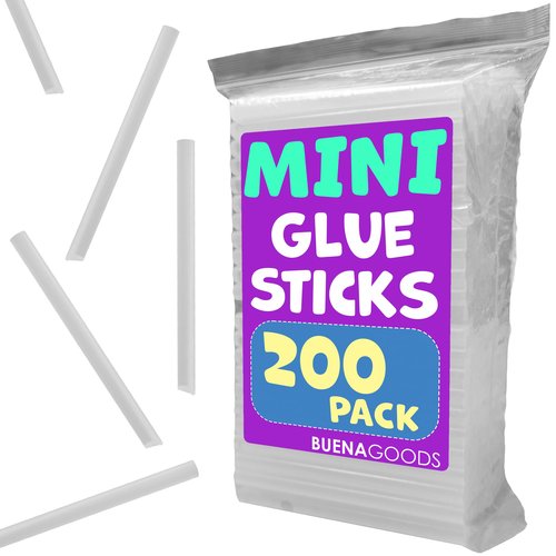 Buena Goods 200 Pack Mini Hot Glue Sticks for Mini Hot Glue Guns - 4" x 0.27" - Bond and Craft on Metal, Paper, Glass, Wood, and More - Quick Drying and Transparent Sticks Bulk