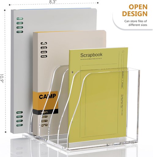 SANRUI Acrylic Desk File Organizer - Clear Magazine Holder with 5 Vertical Compartments for Office Storage