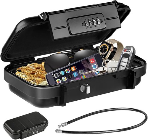 HUANLANG Portable Safe Lock Box - Waterproof Mini Travel Safe with Combination Lock | Ideal for Beach, Dorm, Hotel, and Home