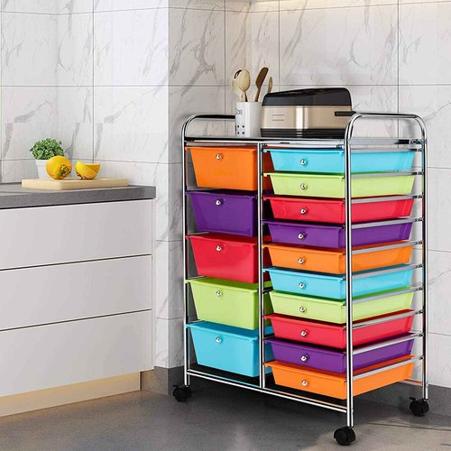 Topment Plastic Boxes 15 Drawer Rolling Organizer Cart Utility Storage Tools Scrapbook Paper Multi-Use
