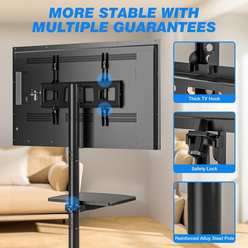 Rolling TV Stand with Shelf for 23-60 inch TVs up to 88lbs, Portable Mobile TV Cart with Silent Wheel, Tilt & Height Adjustable Universal Corner TV Stand for Bedroom, Living Room, Office