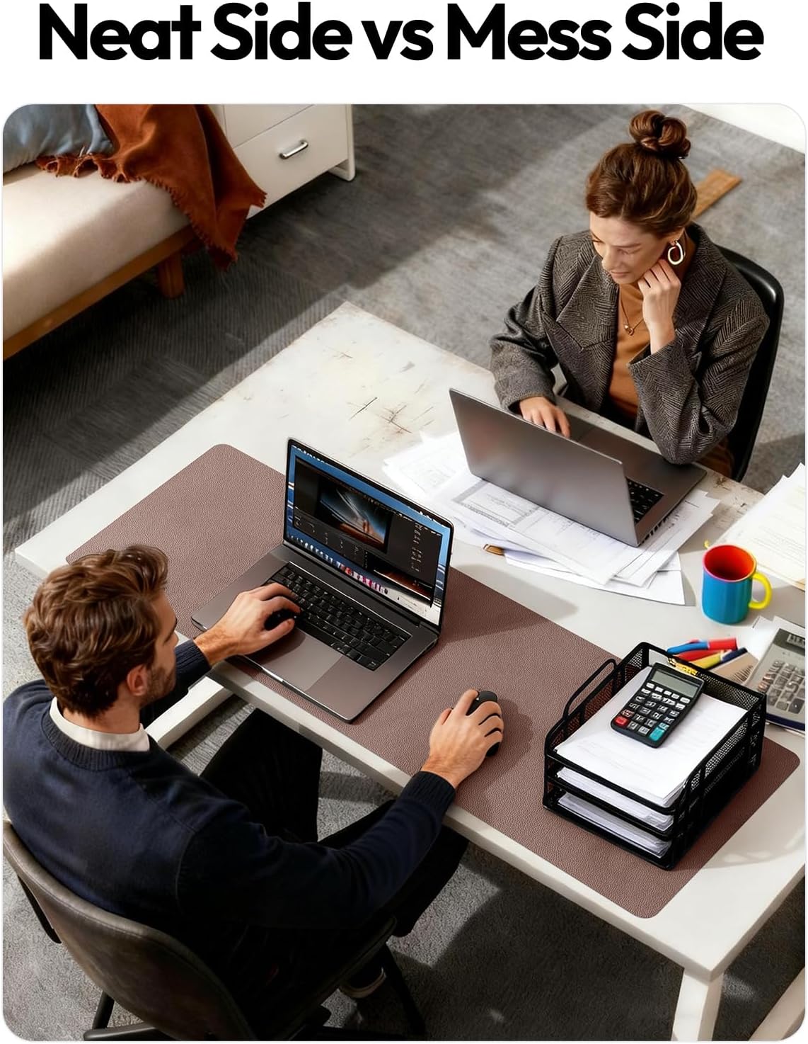 YSAGi Leather Desk Protector - Non-Slip PU Leather Office Mat | Large Waterproof Laptop Pad (Chocolate, 31.5" x 15.8")