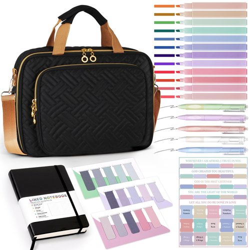 Bible Cover Case for Women, Large Bible Bag with Bible Study Supplies, Journaling Kit Book Carrying Case with Bible Highlighters Pens, Bible Tabs, and Gel Pens, Magnetic Bookmarks for Christian Gifts