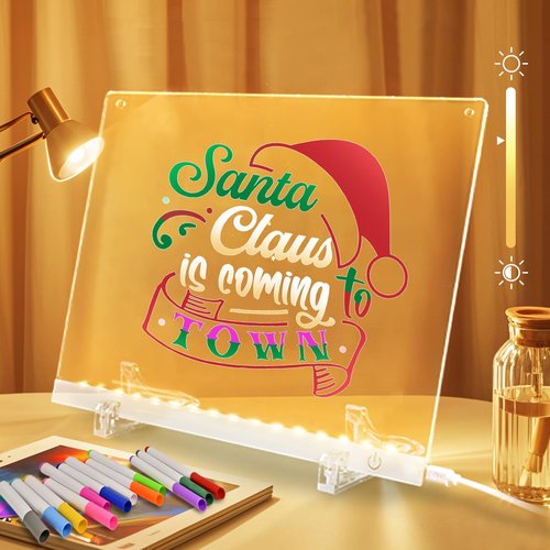 Acrylic Dry Erase Board with LED Light -11.8"x8.5" Clear Glowing Memo,Brightness Level Adjustment,12 Color Markers, Ideal for Office/Home/Kids (Standard Edition)