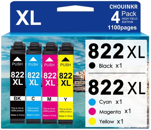 822xl Ink Cartridges Remanufactured Replacement for Epson 822 XL T822XL Ink Cartridge Use with Workforce Pro WF-3820 WF-3823 WF-4820 WF-4830 WF-4833 WF-4834 Printer (Black Cyan Magenta Yellow)