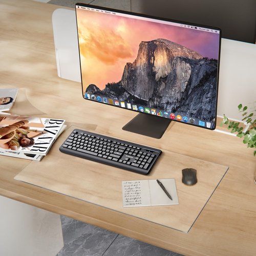 Clear Desk Mat, Non-Slip Clear Desk Pad for Keyboard and Mouse, Large Mouse Pad for Desk, Desk Protector Mat with Round Edge, Frosted Transparent Desk Mat for Office and Home Desktop (24x14 inch)