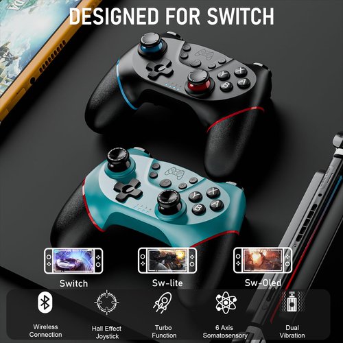 Diswoe Switch Controllers, 2 Pack Wireless Pro Controller for Switch 2/Lite/OLED with Mappable Buttons, Hall Effect Gaming Controller for PC/Android with Motion Control/Vibration/Turbo/Wake Up