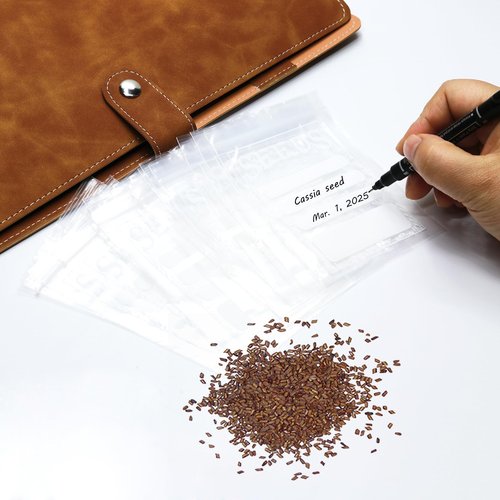 BmBpWOW Garden Seed Storage Organizer Binder: 100 Resealable Envelopes + 25 Sheet 100 Pockets Protectors | Durable Organizer for Seed Packets, Saving & Planting - Brown