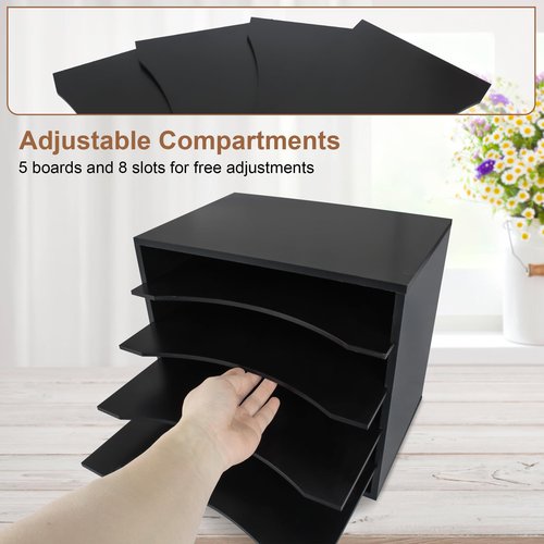 Paper Organzier Wood Desktop Organizer Storage Letter Tray File Sorter with Adjustable Shelves for Home Office