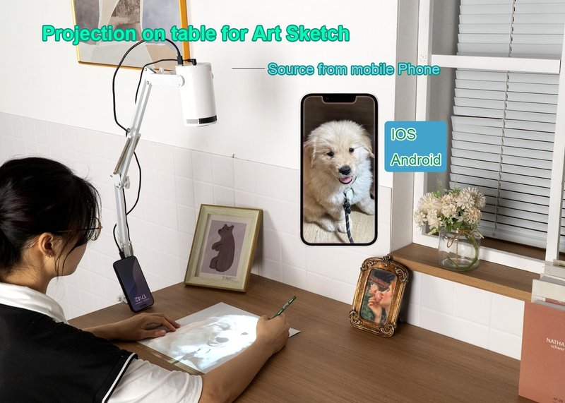 Art Projector for Tracing Drawing Painting,Wireless Projection for Desktop Wall Canva Drawing, Only Compatible with Iphone Ipad Airplay, USB&HDMI input, Arts&Crafts tracing Tool for Kids and Beginners