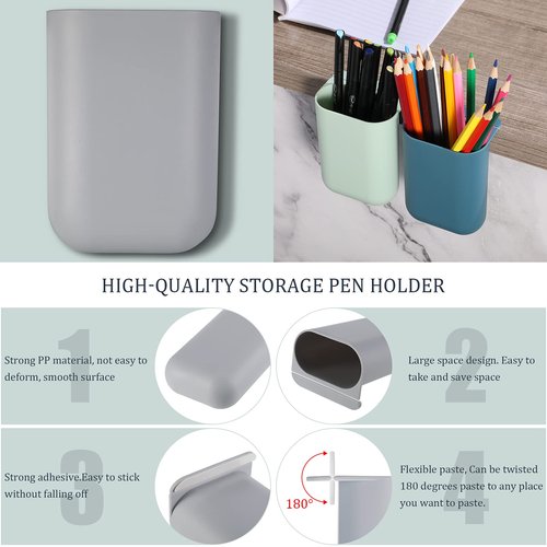 6 Pcs Adhesive Pencil Holders for Desk Attachable Deskside Pen Holder Computer Monitor Desktop Pencil Organizer Space Saving Universal for Home Office Essentials Teacher Supplies School Dorm Rooms