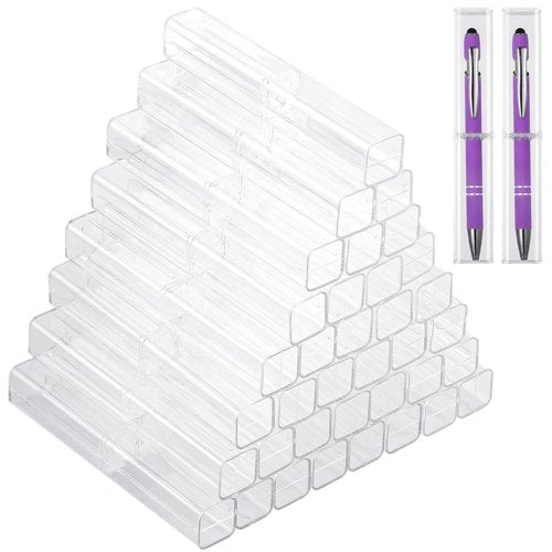 OMISTAR 40 Pcs Pen Gift Boxes, Clear Acrylic Pen Cases Reusable Pen Storage Containers Transparent Plastic Pencil Display Boxes, Empty Single Pen Holders for School Office Gift Packaging