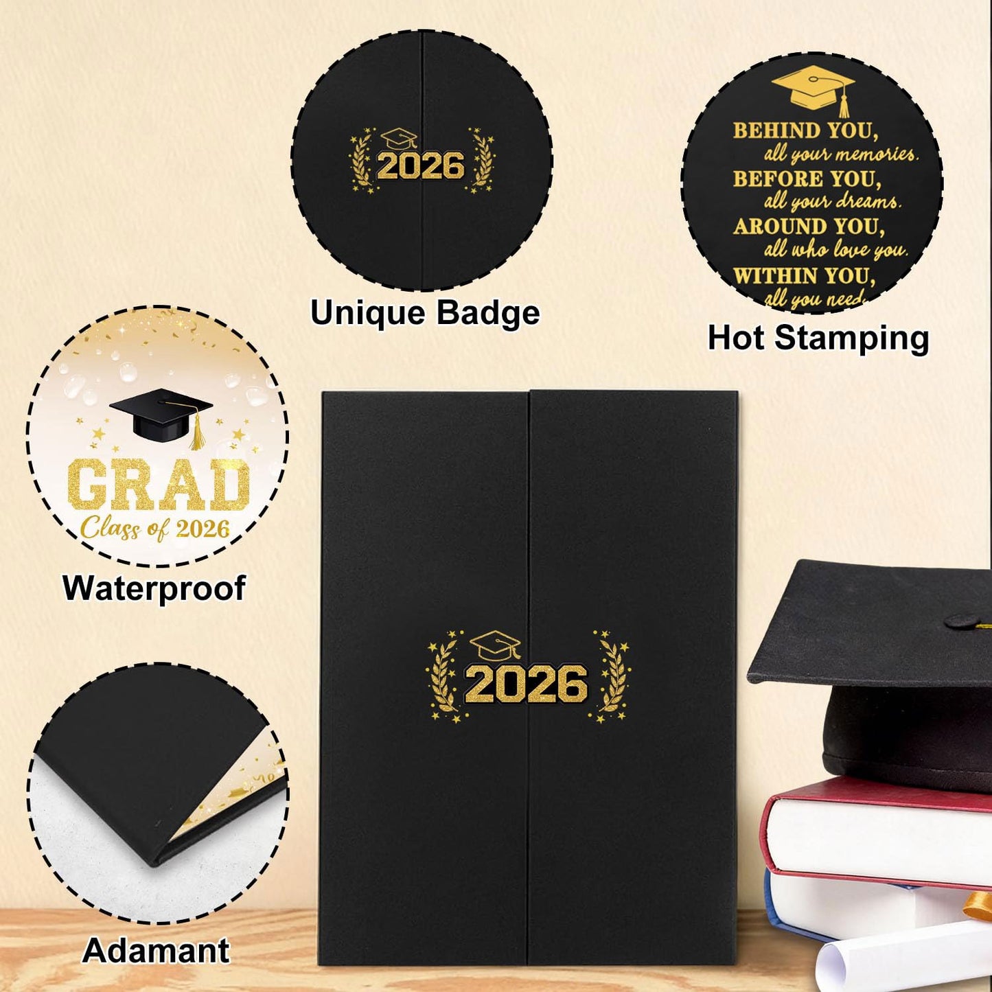 QIYANPAX 2026 Graduation Guest Book Alternative, Black and Gold Graduation Decorations Class of 2026, Graduation Signature Book, Congrats Grad Sign in Board, Graduation Gifts for Her Him