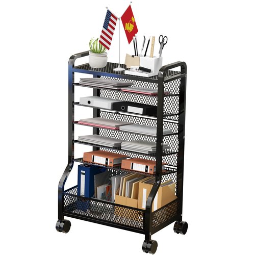 Cankm 7 Tier File Organizer Beside Desk, Rolling File Cart with Sliding Trays Ideal for Office Organization in Offices, Schools, and Studios