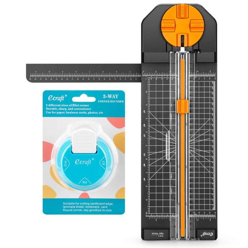 Ecraft 4-in-1 Paper Cutter - 12" Paper Trimmer Multi-Function Scrapbooking Tool & Paper Corner Rounder Punch 3 in 1 (R4mm, R7mm, R10mm)