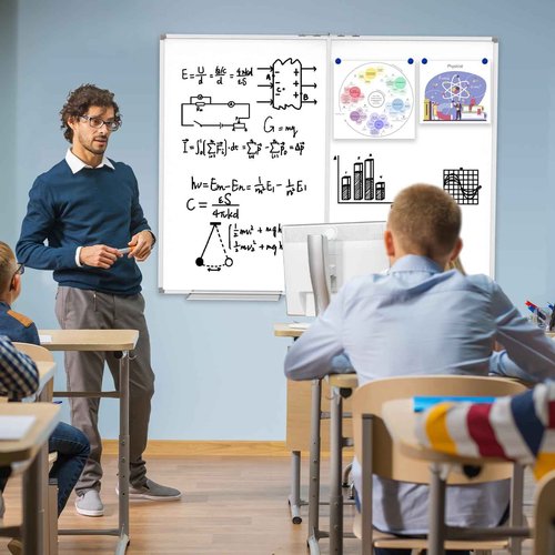 HIKINGO Large White Board for Wall, 72 x 40 inch Magnetic Dry Erase Whiteboard, Foldable Board Wall Mounted Silver Aluminum Frame with 2 Marker Trays for Office School & Home