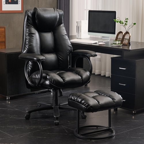 ATMILD Office Chair Big and Tall, High Back Executive Chair with Ottoman, 400 lbs, Ergonomic Office Chair with Padded Armrest, PU Leather (Black)