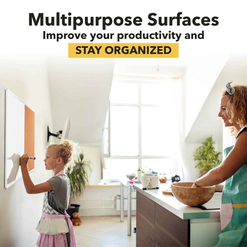 White Board and Cork Board Combo (36x48) Vision Board for 2025 - Half Bulletin Corkboard with Dry Erase Whiteboard Combination for Office or Home, Memo Board