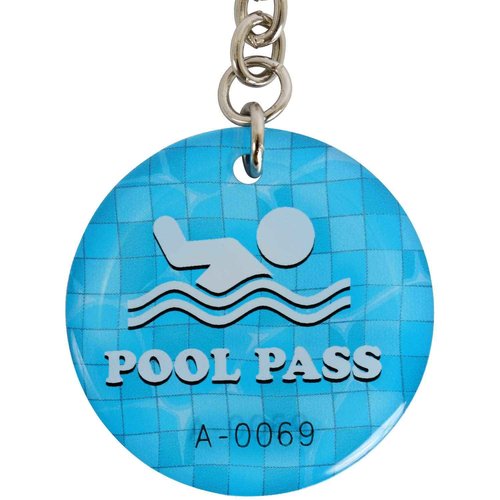 SmartSign Pool Pass Key Tags - Numbered, Box of 50, 1.5 in. Diameter Plastic with Epoxy Coating, Pool Key Chain with Ring, Blue