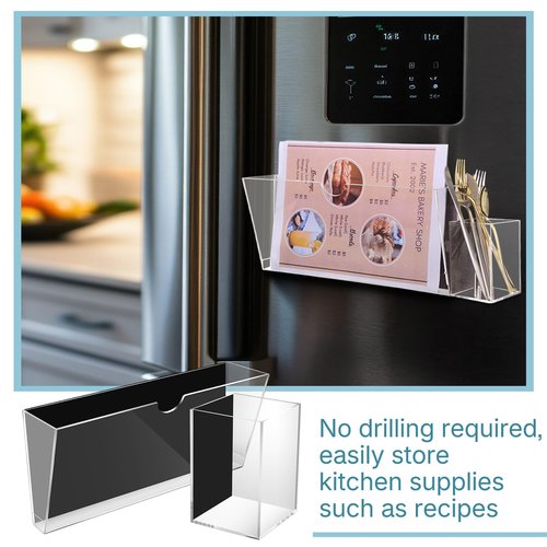 AmazingSpark 2 Pcs Magnetic File Holder and 2 Pcs Magnetic Dry Erase Marker Organizer Clear Acrylic Rack for Whiteboard Documents Cabinets Magazines Office