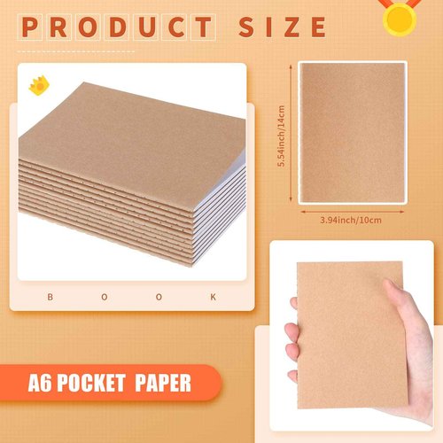 Sherr 200 Pack Kraft Small Notebooks Bulk A6 Blank Unlined Pocket Notebook Mini Kraft Paper Journals Mini Sketchbooks for Travelers Home Office School Supplies, 4 x 5.5 Inch(Brown)