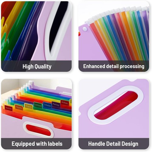 Comix Accordion File Organizer - 13 Pocket Expanding Folder for Home & Office | Purple A4 Size