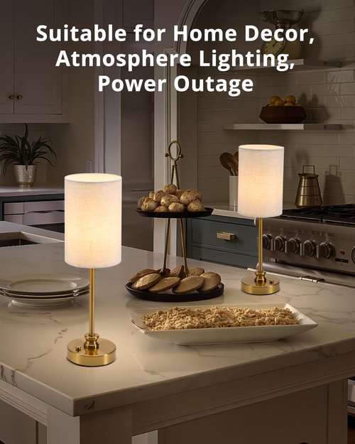 Bojim 2 Pack Rechargeable Cordless Table Lamp, Gold Bedside Lamps with USB Port, 4000mAh Battery Operated Lights, Touch for 3-Level Dimmable for Nightstand Kitchen Bathroom Bookshelf Bedroom